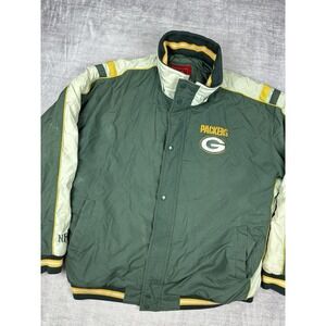 Vtg Green Bay Packers Jacket Mens Large Green Y2K Colour Block Quilt lined NFL